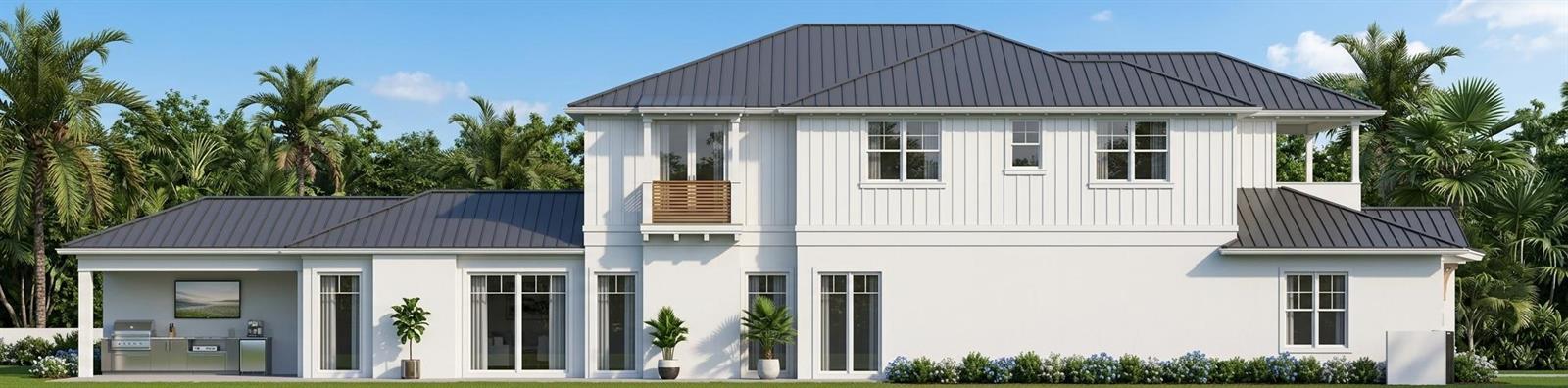 This is a rendering of the rear exterior of a two-story white house with metal roofing — 506 NE 3rd Avenue, Delray Beach FL 33444, DELRAY BEACH, FL