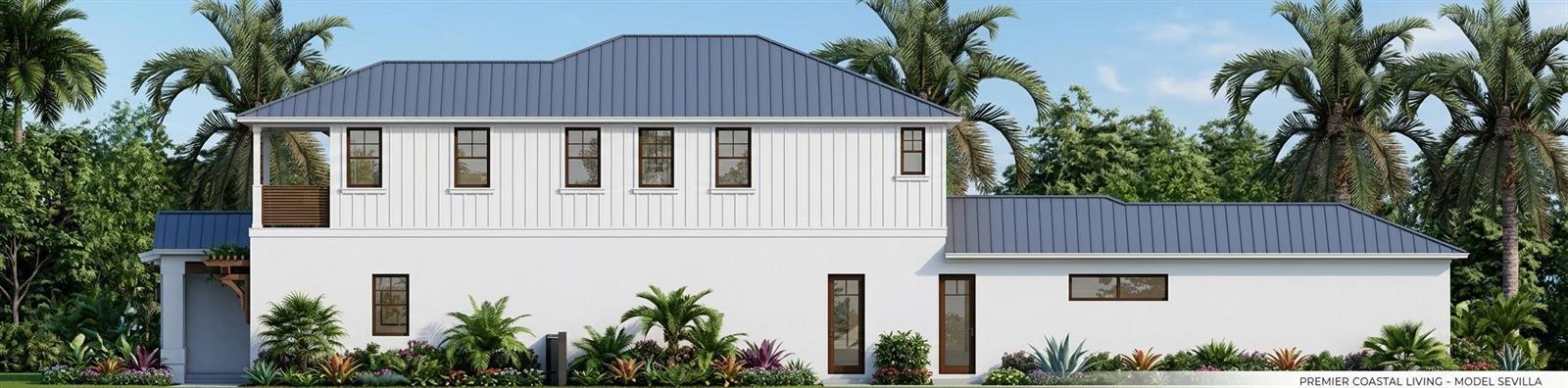 This is a rendering of the side exterior of a two-story coastal-style home — 506 NE 3rd Avenue, Delray Beach FL 33444, DELRAY BEACH, FL