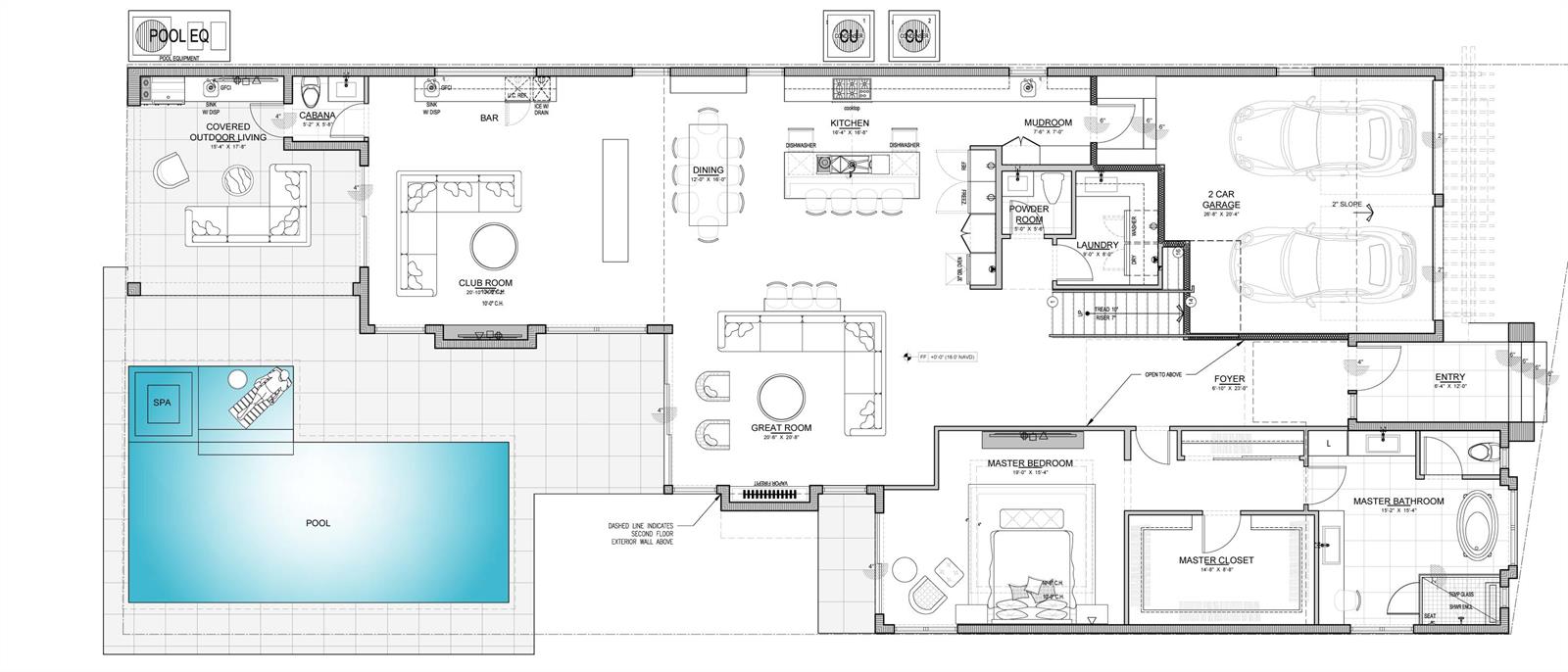 This floor plan shows a single-story home layout with a pool, garage, and master suite — 506 NE 3rd Avenue, Delray Beach FL 33444, DELRAY BEACH, FL