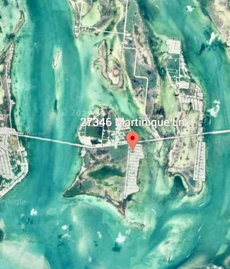 This is a satellite map view showing a residential area on an island — 27346 Martinique Ln # 27346, Middle Keys FL 33042, MIDDLE KEYS, FL