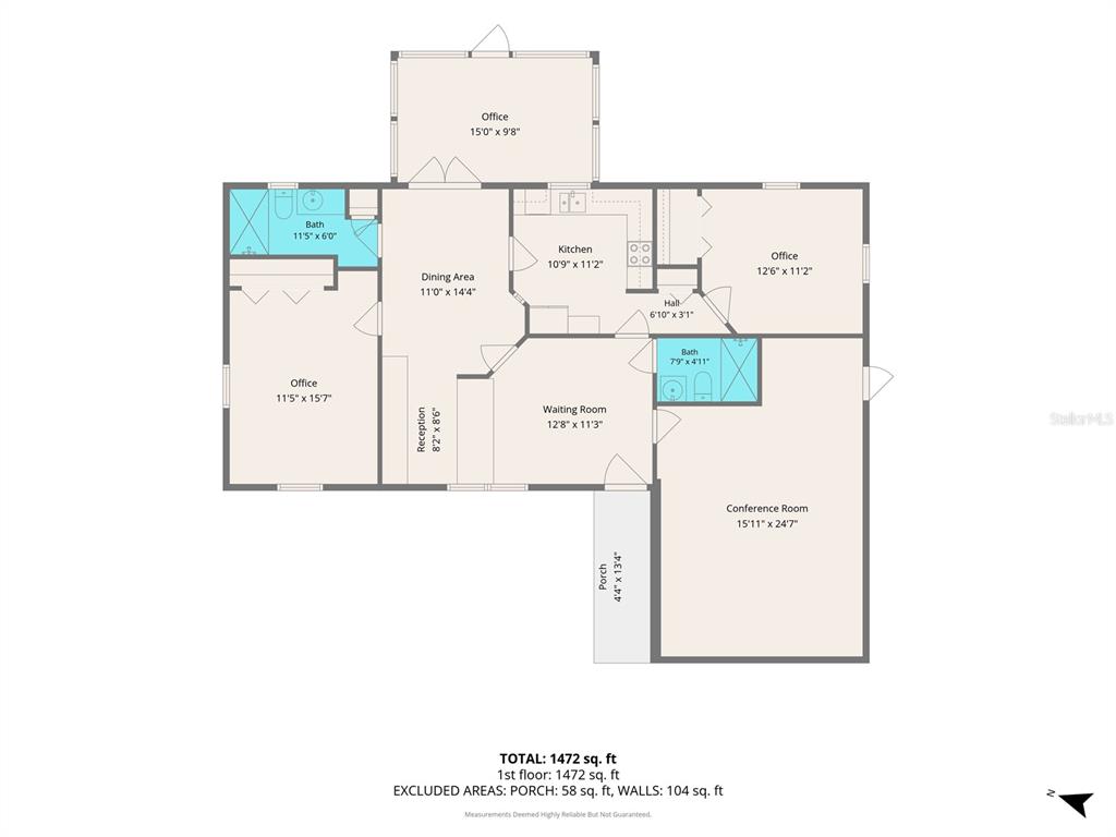 This is a floor plan for a commercial office space with multiple rooms and bathrooms — 1492 MARINER BOULEVARD, SPRING HILL, FL