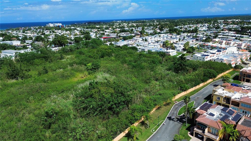 An aerial view shows a large, undeveloped green lot adjacent to a residential neighborhood — BO HIGUILLAR CARR. 695 KM. 3.2, DORADO, PR