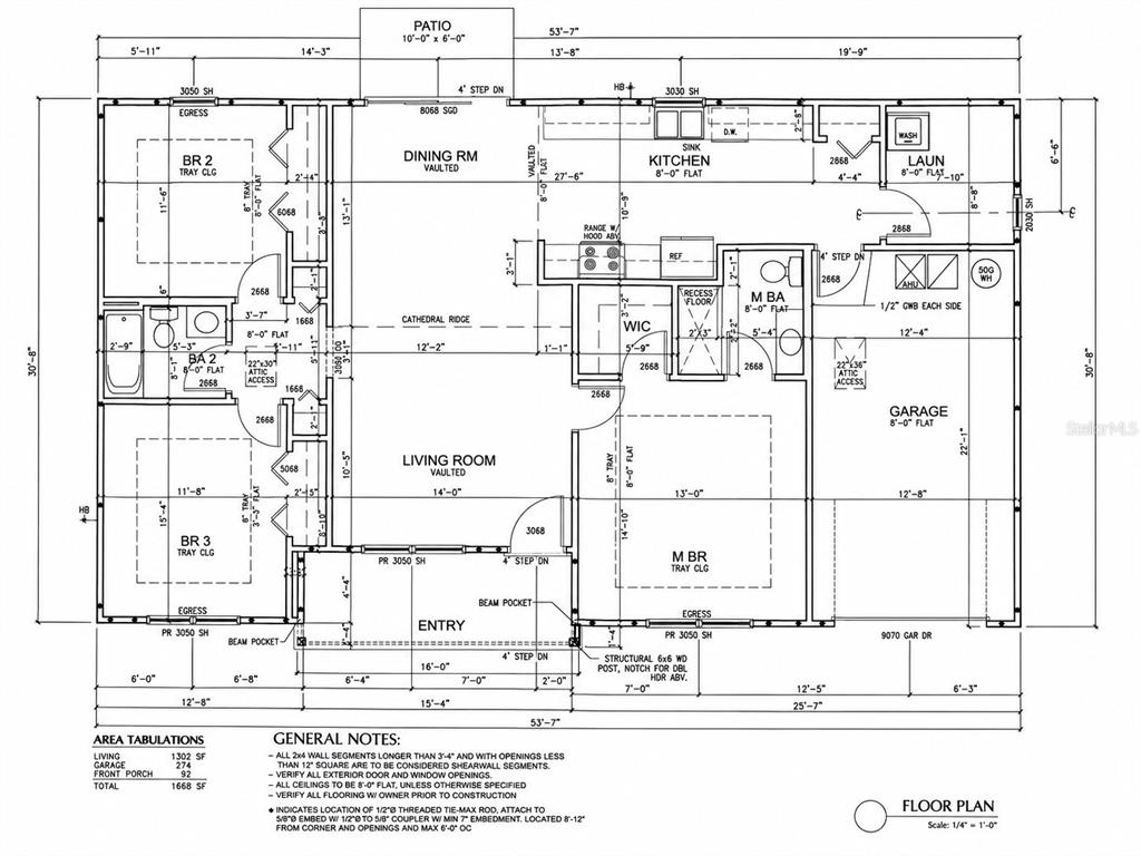 This is a floor plan for a three-bedroom, two-bathroom house with an attached garage — 12744 SE 102ND TERRACE, BELLEVIEW, FL