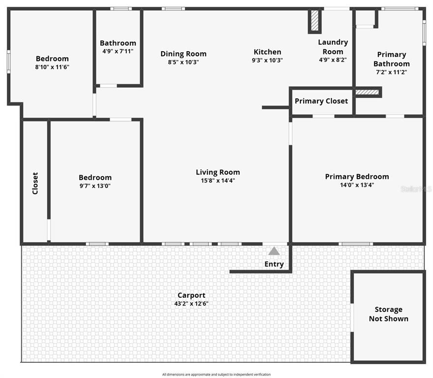 This is a floor plan of a three-bedroom home with a carport and storage area — 1660 ELKHART CIRCLE, TAVARES, FL