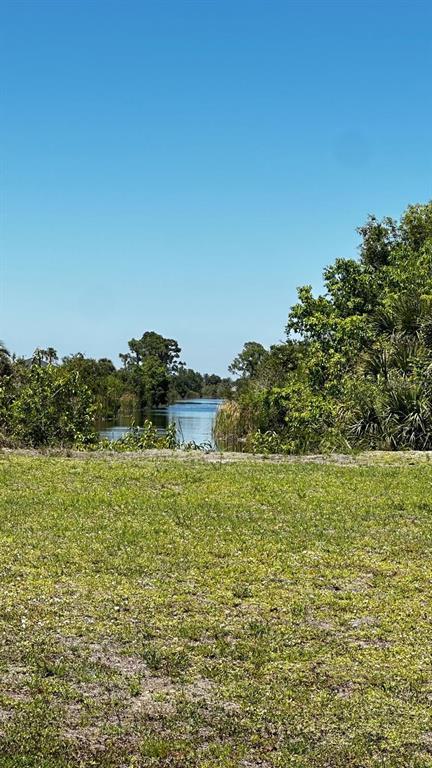 A grassy field leads to a narrow canal surrounded by trees under a clear sky — 241 NW 19TH PLACE, CAPE CORAL, FL