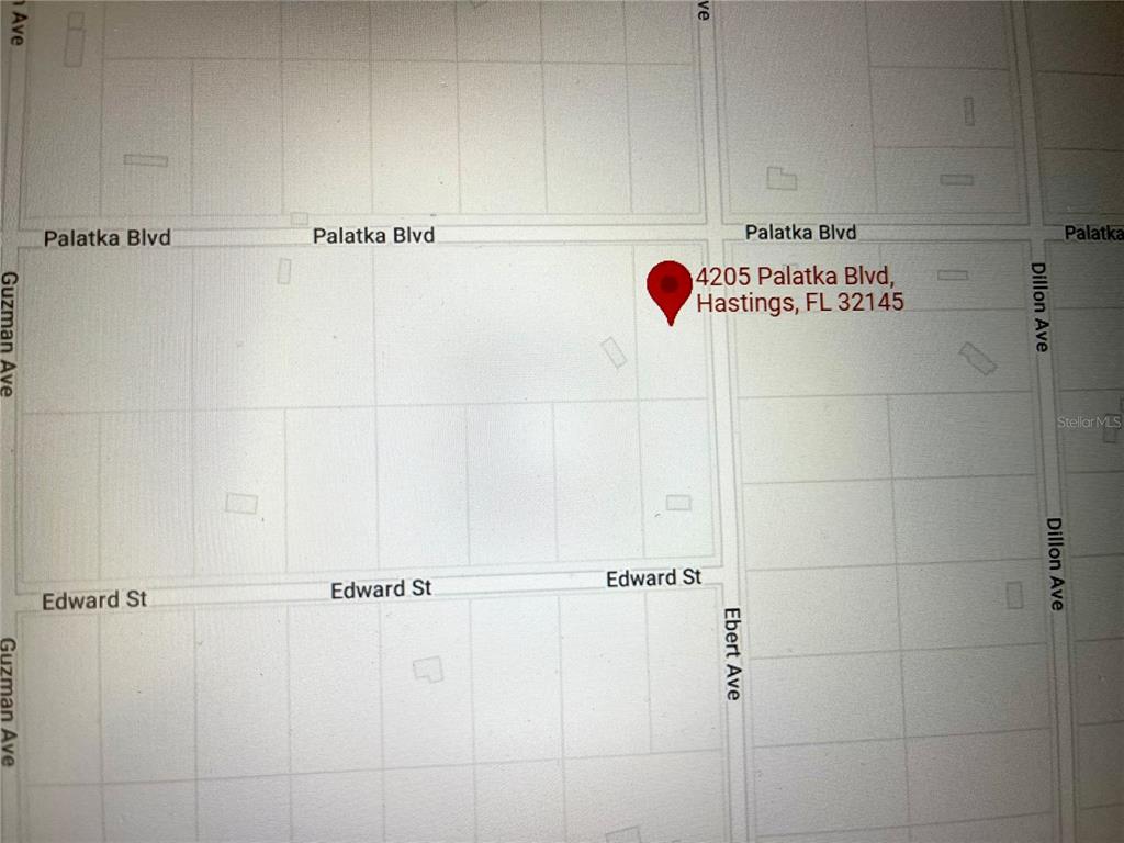 This is a map showing the location of a property at an intersection of streets — 4205 PALATKA BOULEVARD, HASTINGS, FL