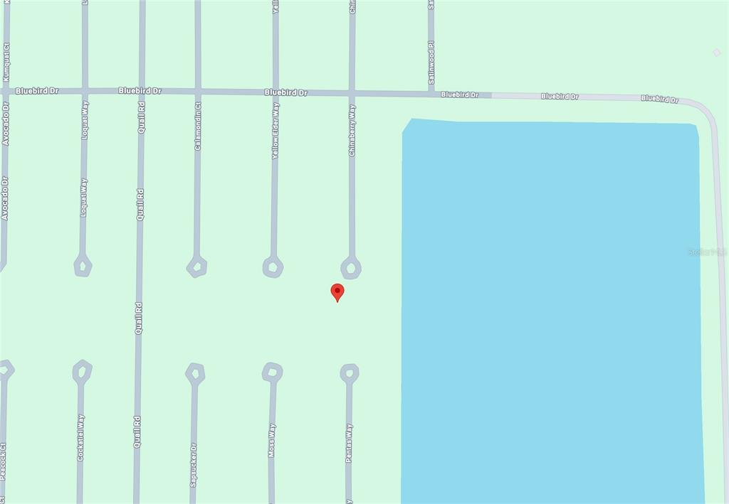 This is a map showing residential streets and a large body of water — 1 YELLOW ELDER WAY, PLACIDA, FL
