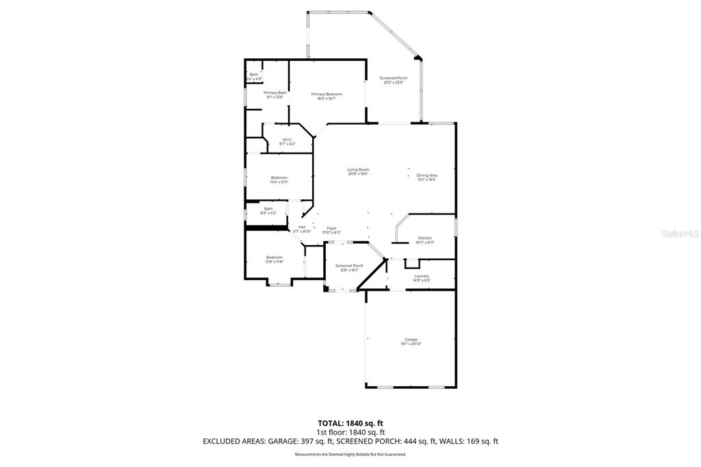 This is a floor plan of a single-story house with a garage and screened porches — 3027 RICHMOND DRIVE, WINTER HAVEN, FL