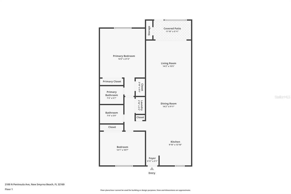 This is a floor plan for a residential unit with two bedrooms and two bathrooms — 2100 N PENINSULA AVENUE UNIT 1130, NEW SMYRNA BEACH, FL