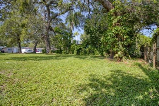 A grassy, tree-filled vacant lot is bordered by a wooden fence on the right side — 000 NEWTON AVENUE S, ST PETERSBURG, FL