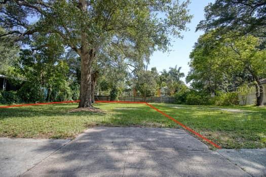 A grassy, vacant residential lot features a large tree and a concrete driveway entrance — 000 NEWTON AVENUE S, ST PETERSBURG, FL