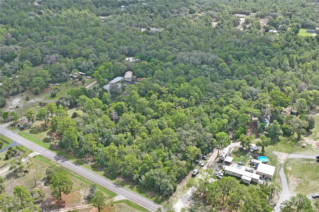 An aerial view shows a wooded lot with a house and a swimming pool — 6591 S CANNA LILY AVENUE, HOMOSASSA, FL