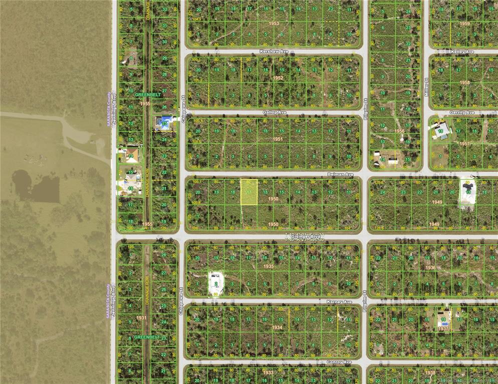 This is a plat map showing residential lots and street layouts in a rural area — 12069 BEIMAN AVENUE, PORT CHARLOTTE, FL