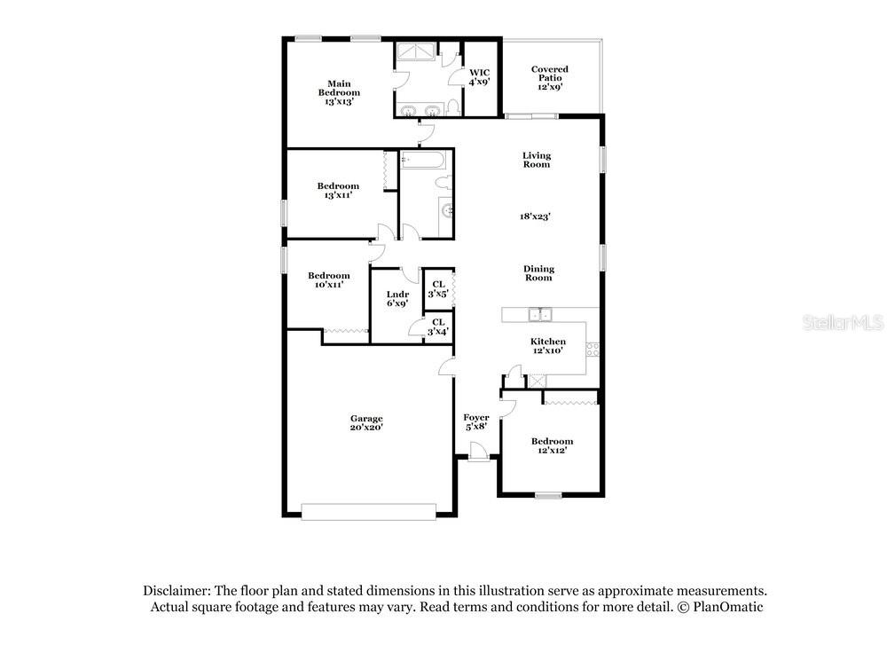 This is a floor plan showing a single-story home with a garage and four bedrooms — 1660 REDFIN DRIVE, POINCIANA, FL