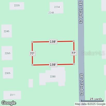 This is a map showing a rectangular property lot with dimensions of 138 feet by 77 feet — SE 173RD COURT, SILVER SPRINGS, FL