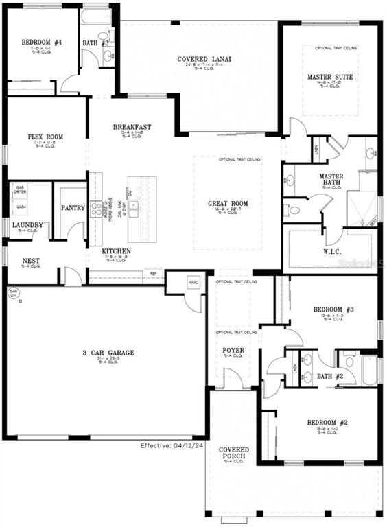 This is a floor plan for a single-story house featuring four bedrooms and a three-car garage — 6237 SW 71ST TERRACE ROAD, OCALA, FL