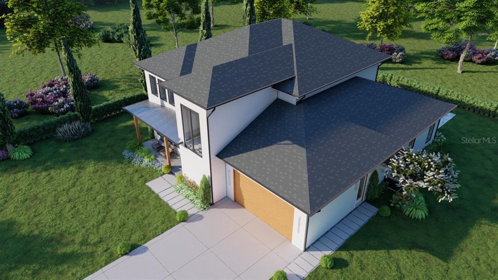 This is a digital rendering of a two-story modern house with a two-car garage — 2232 GROVE STREET, SARASOTA, FL