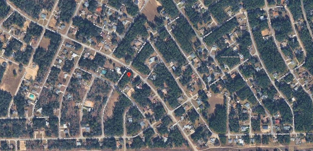 This is an aerial map view of a residential neighborhood with a red location pin — 10181 N GARDNER WAY, CITRUS SPRINGS, FL