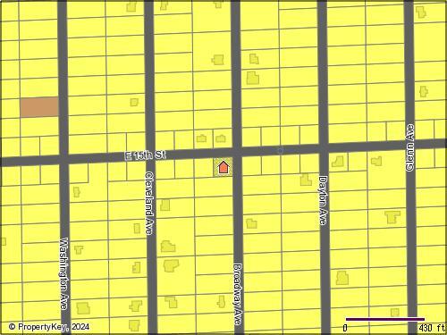 This is a map showing property lines and street layouts in a residential neighborhood — 1506 E 15th Street, FL 33972, FL
