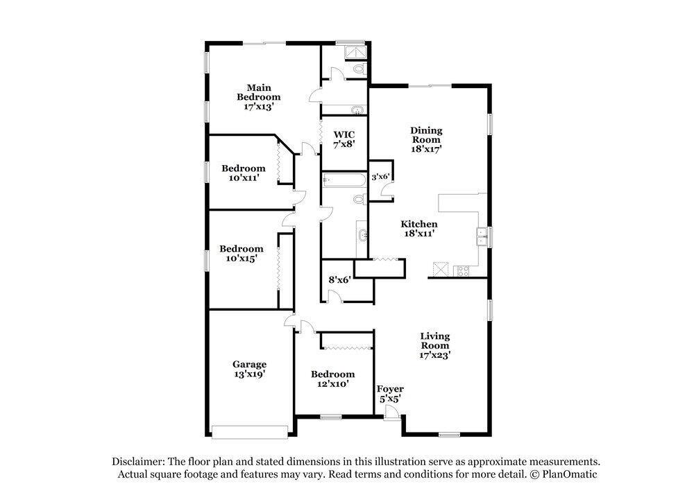 This is a floor plan showing a single-story house with four bedrooms and a garage — COCONUT CREEK, FL