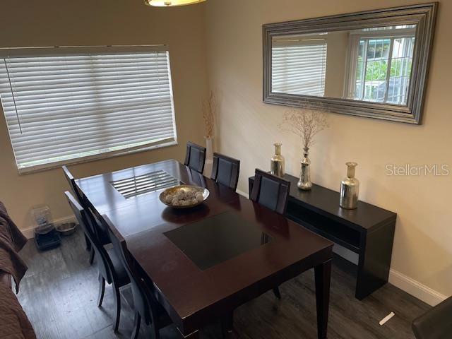 A dining room features a dark wood table, matching chairs, and a large wall mirror — 5112 BAYSHORE BOULEVARD, TAMPA, FL