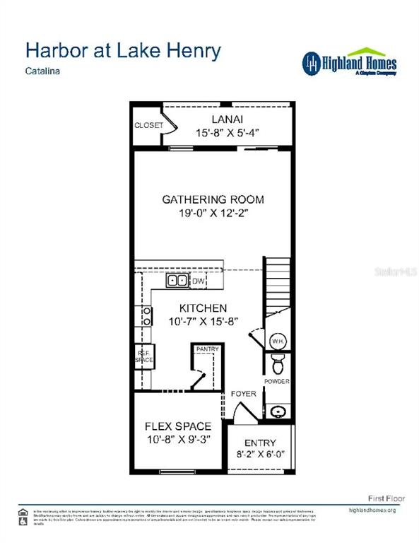 This is a floor plan for the first level of a home titled Harbor at Lake Henry — 349 WHARF WAY, WINTER HAVEN, FL