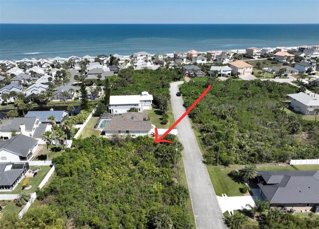 An aerial view shows a vacant, wooded residential lot next to a house with a pool — 11 MAHOE DRIVE N, PALM COAST, FL