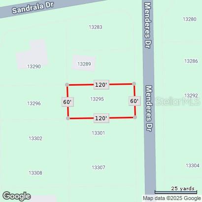 This is a map showing the rectangular property boundaries and dimensions of a vacant lot — 13295 MENDERES DRIVE, PUNTA GORDA, FL