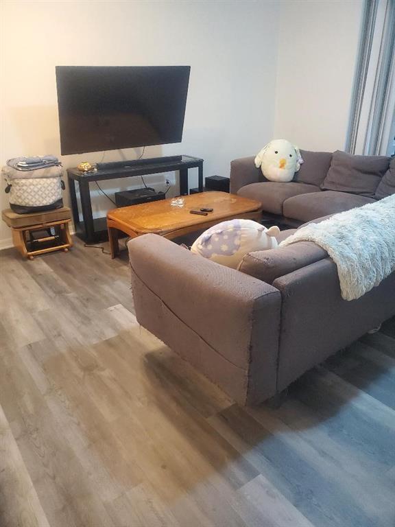 A living room features a television on a stand, a coffee table, and a gray sofa — 4592 BIG ISLAND DRIVE, KISSIMMEE, FL