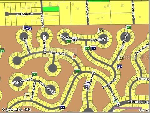 This map shows a residential neighborhood layout with streets, cul-de-sacs, and individual property lots — 10 MILBARK DRIVE, HOMOSASSA, FL