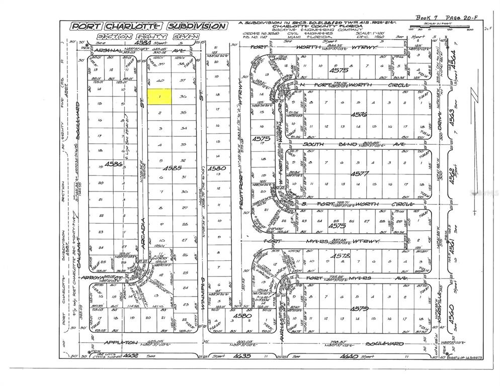 This is a plat map showing property lot boundaries and street layouts in a subdivision — 10194 ARCADIA STREET, PORT CHARLOTTE, FL