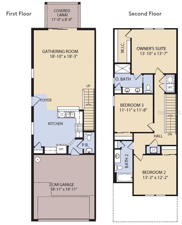 This floor plan shows the layout of a two-story home with a garage and lanai — 5115 MORNING DEW LANE, WEST MELBOURNE, FL