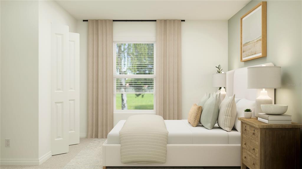 This is a rendering of a bedroom featuring a bed, window, and closet — 8425 SW 41ST CIRCLE, OCALA, FL