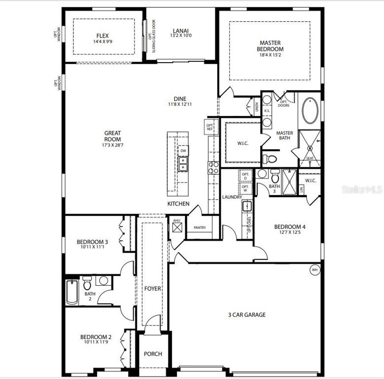 This is a floor plan for a single-story house with four bedrooms and a garage — 6476 DUNBARTON STREET, NORTH PORT, FL
