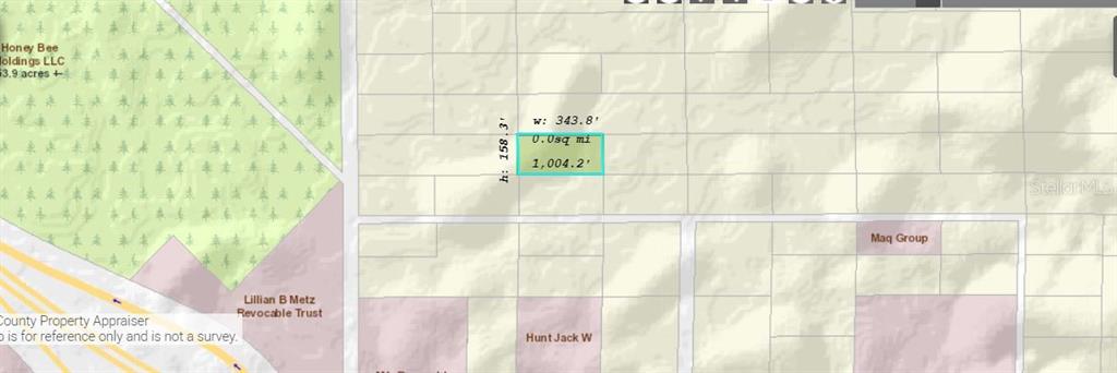 This is a map showing a highlighted rectangular land parcel with its dimensions — DILL ROAD, ORLANDO, FL
