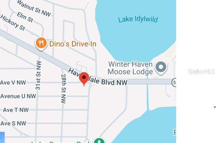 This is a map showing the location of a property near Lake Idylwild — 2604 AVENUE V NW, WINTER HAVEN, FL
