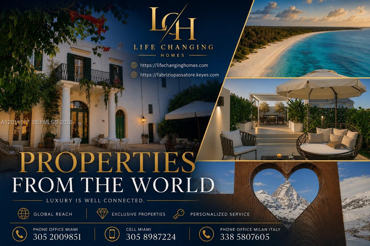 A collage shows a luxury villa, a beach, a patio, and a heart-shaped mountain view — 1600 Euclid Ave # 203, Miami Beach FL 33139, MIAMI BEACH, FL