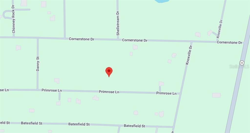 This is a map showing streets and a location marker in a residential area — 35023 PRIMROSE LANE, WEBSTER, FL