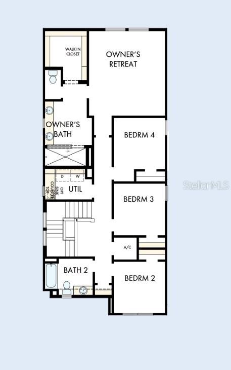 This is a floor plan of a residential second story featuring four bedrooms and two bathrooms — 14975 SIRLEAF DRIVE, ORLANDO, FL