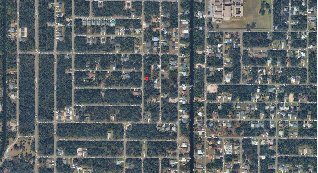 This is an aerial map view of a residential neighborhood with a red location marker — 2168 DORION STREET, PORT CHARLOTTE, FL