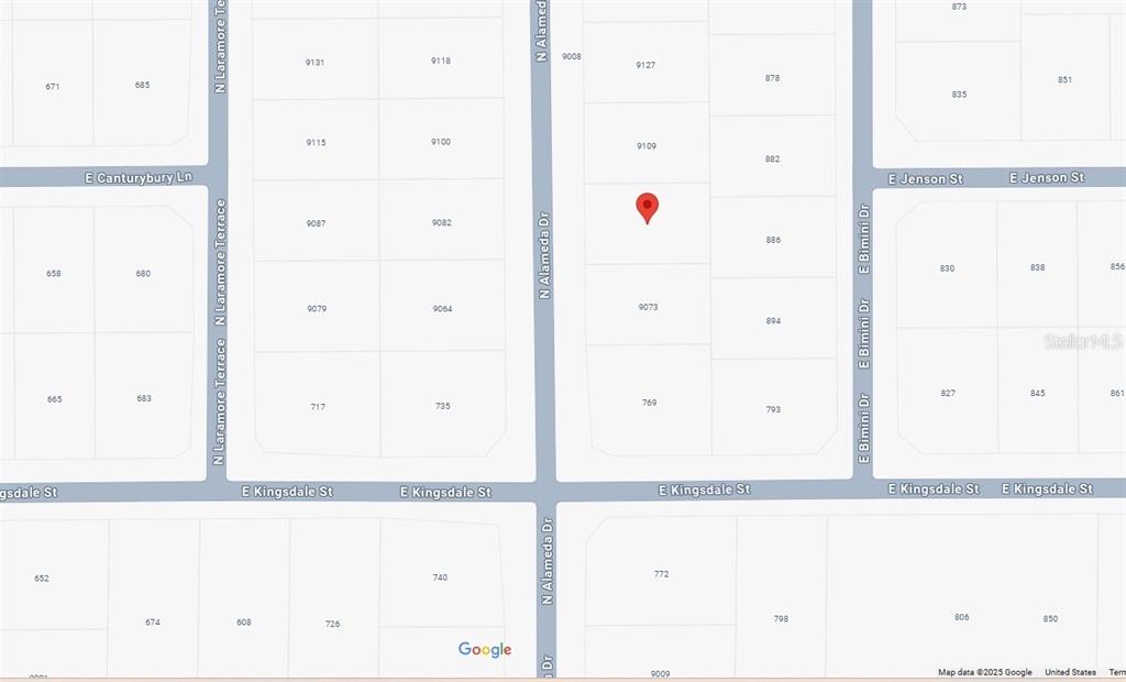 This is a map showing residential street layouts and property lot numbers — 9085 N ALAMEDA DRIVE, CITRUS SPRINGS, FL