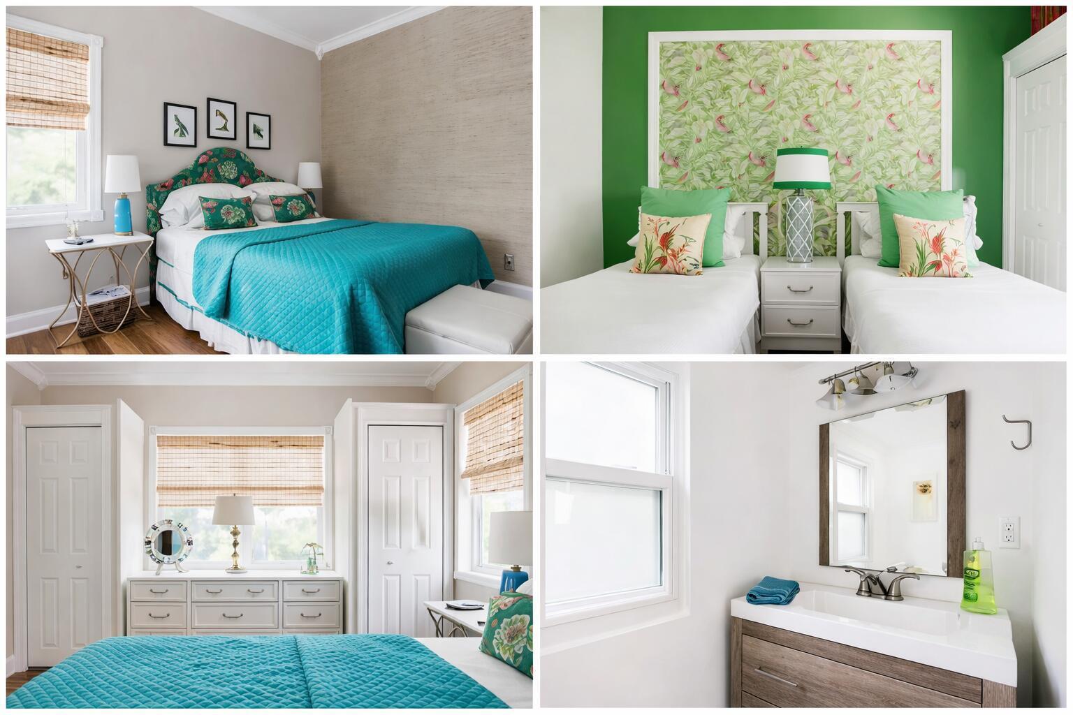 A collage shows two bedrooms with colorful decor and a bathroom with a modern vanity — 515 Ardmore Road, West Palm Beach FL 33401, WEST PALM BEACH, FL