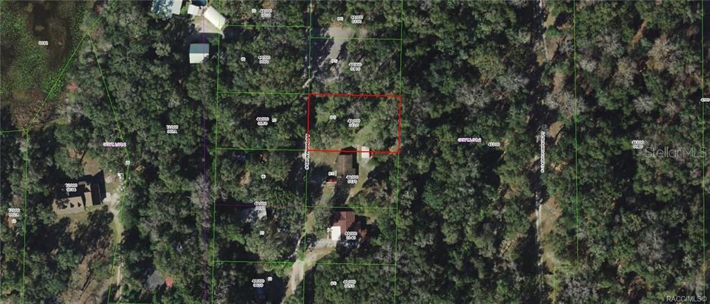 This is an aerial map showing property boundaries and wooded lots in a residential area — 4713 S IRONWOOD POINT, INVERNESS, FL
