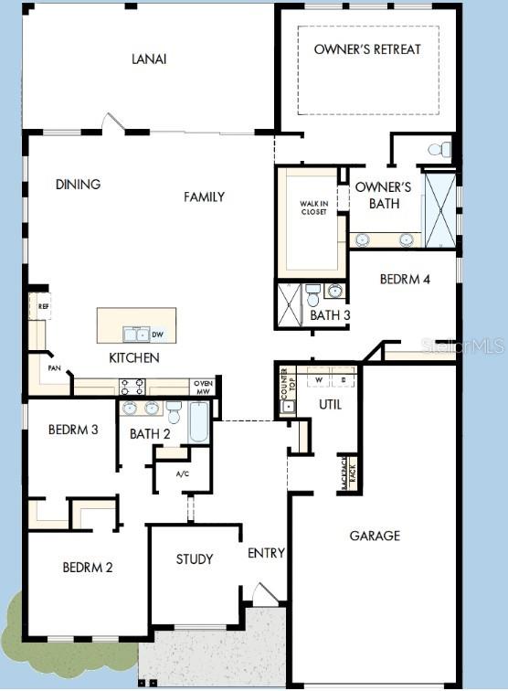 This is a floor plan for a single-story house featuring four bedrooms, a garage, and lanai — 8206 MERRITT AVENUE, BRADENTON, FL