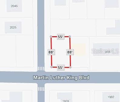 This map shows a rectangular property lot with dimensions of 55 feet by 88 feet — MARTIN LUTHER KING BOULEVARD NE, WINTER HAVEN, FL