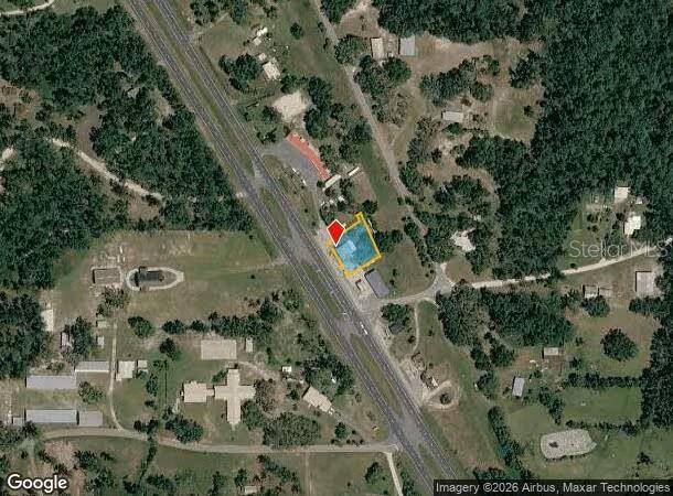 An aerial map view shows a building highlighted in yellow next to a highway — 16500 S US HIGHWAY 19, SALEM, FL