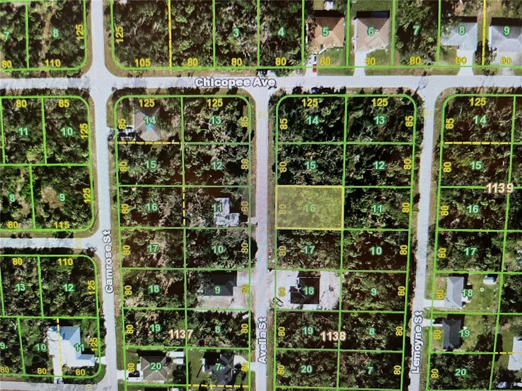 This is a map showing a grid of residential land parcels and street layouts — 362 AVELLA STREET, PORT CHARLOTTE, FL