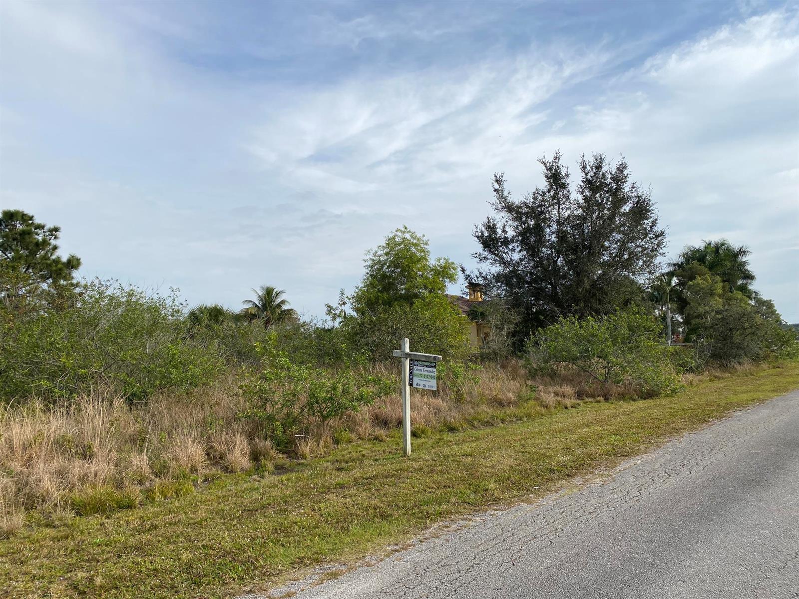 A vacant, overgrown lot with a for-sale sign sits beside a paved road — 17755 Fox Trail Lane, Loxahatchee FL 33470, LOXAHATCHEE, FL