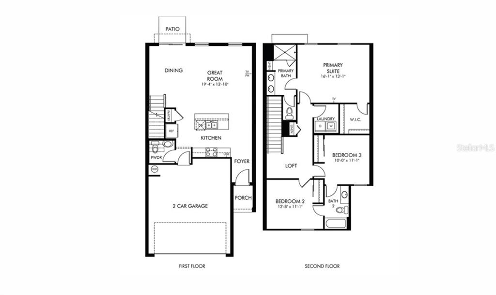 This is a floor plan showing the layout of a two-story home with three bedrooms — 1136 BRADFORD PARK DRIVE, ORMOND BEACH, FL