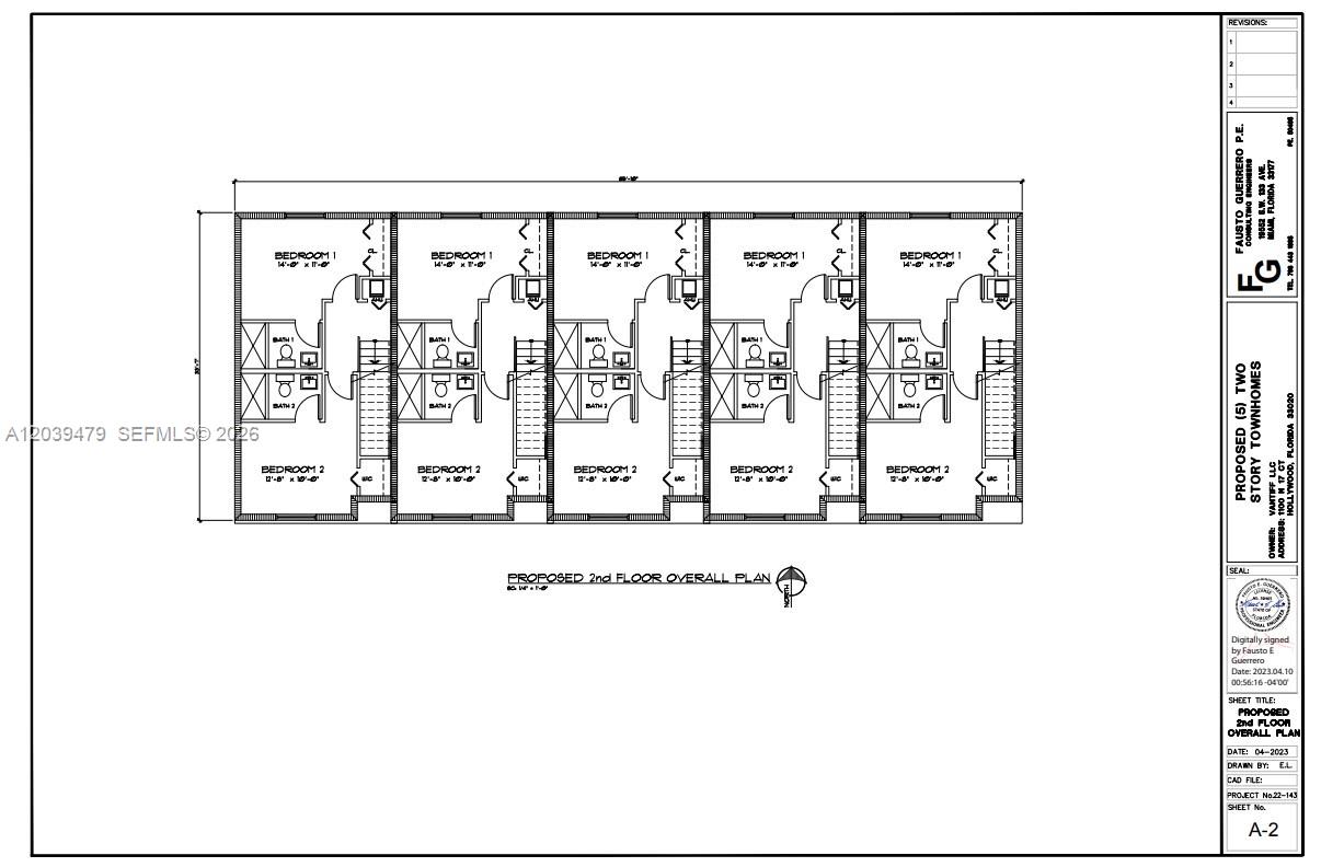 This is a floor plan for five identical two-story townhome units on the second level — 1100 N 17th Ct, Hollywood FL 33020, HOLLYWOOD, FL